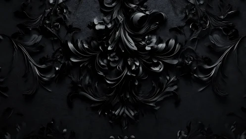 Ornate black floral scrollwork in glossy relief.