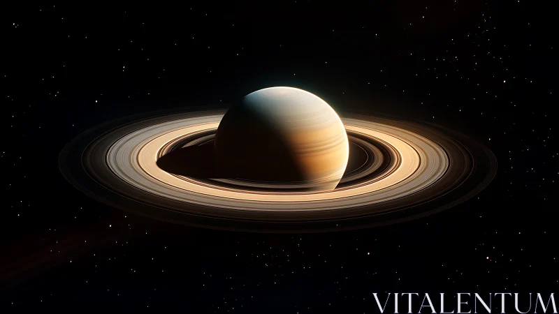 Saturn&rsquo;s luminous rings encircling shadowed gas giant.