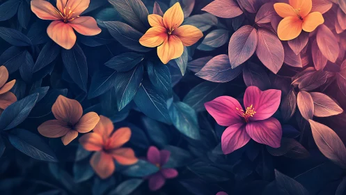 Luminous Floral Composition Against Deep Blue