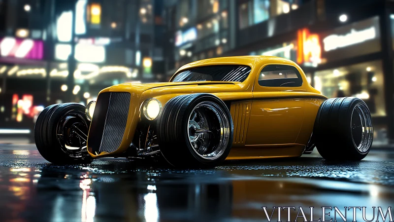 Midnight streets turn molten beneath this golden hot rod