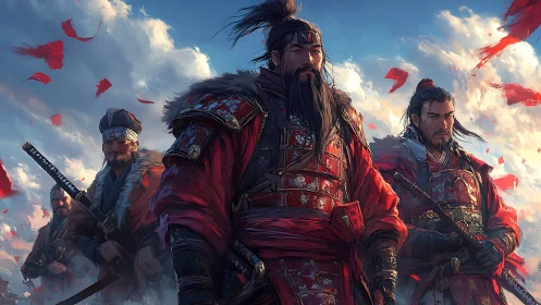 Stormwalkers in crimson armor stride through falling banners.