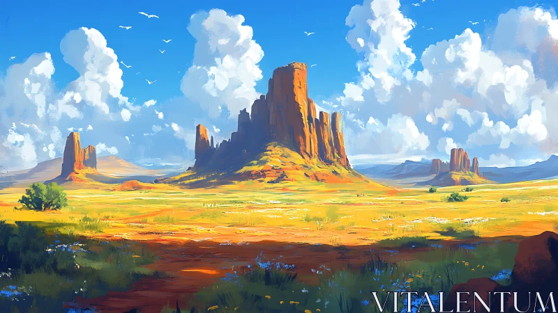 Digital rendering shows buttes within open desert grassland