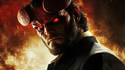 Infernal gentleman smolders amid molten ember-lit gloom.