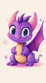 Purple cartoon dragon character on light pastel background.