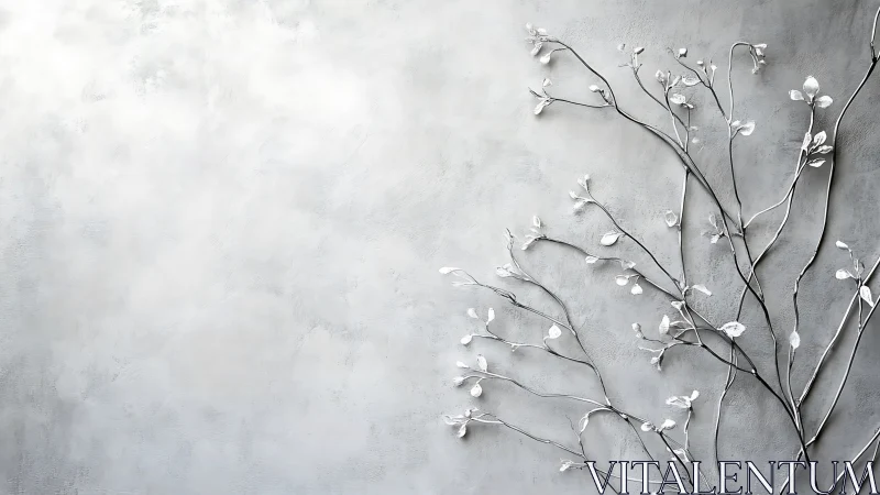 Minimalist botanical wall art with delicate white branches on gray.