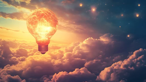 Aerial incandescent bulb over volumetric stratocumulus field.