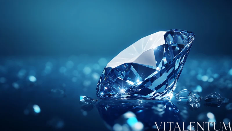 Midnight diamond resting in a sea of cool blue light.