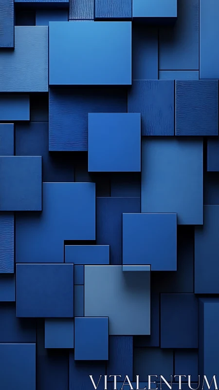 Overlapping blue rectangular panels form layered geometric structure