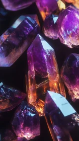 Macro study of bicolor amethyst quartz crystals, rim lighting
