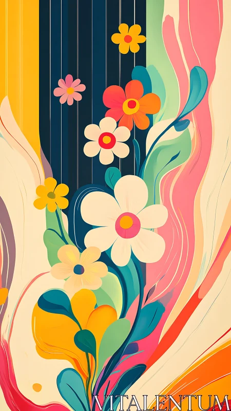 Abstract floral vector composition explores bold chromatic rhythm