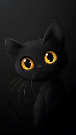 Black Cat Portrait with Luminous Amber Eyes and Nocturnal Expression