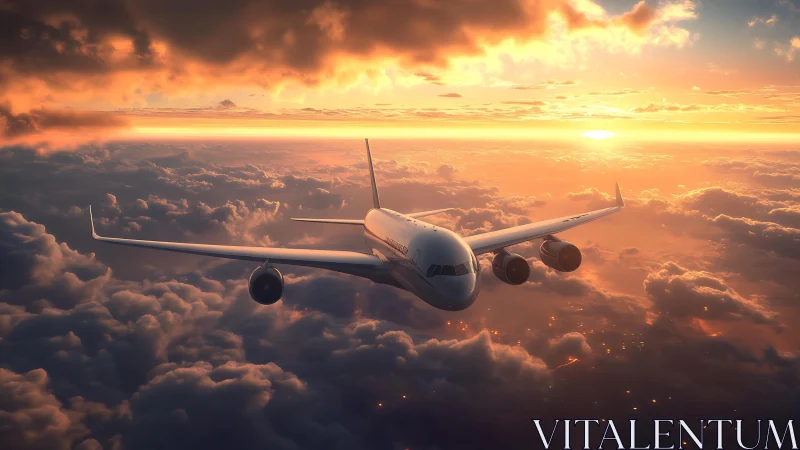 Sunset skies embrace a peaceful jet crossing soft clouds.