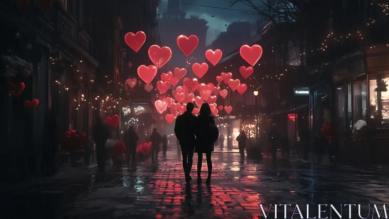 Neon Hearts Rain Urban Romance Street.