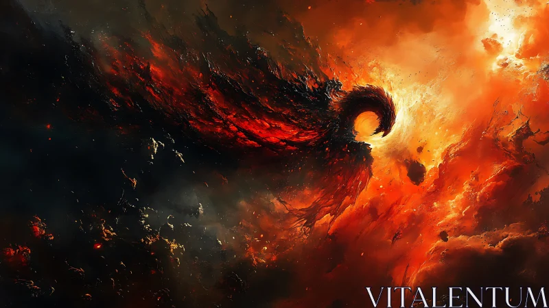 Fiery cosmic vortex coils through burning nebula skies.