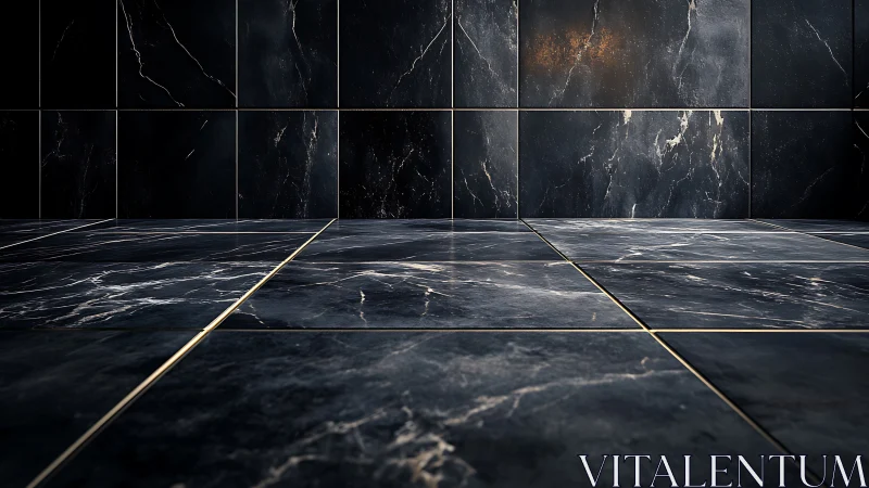 Dark marble tile interior with reflective veining and glow.