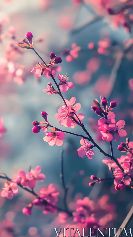 Pink Cherry Blossoms with Deep Bokeh Depth of Field
