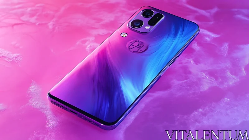 Gradient glass smartphone with dual camera on pink surface