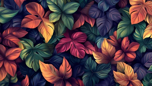 Lush tropical foliage in vivid layered gradient colors.