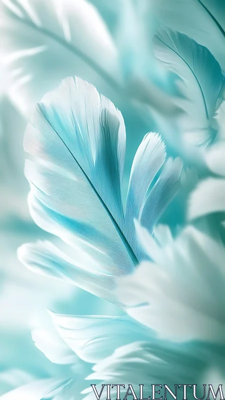 Whisper-soft aqua feathers drifting through quiet light.