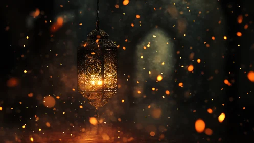 Glowing Lantern Suspended in Warm Particles.