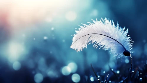 Photorealistic macro study of a luminous feather in bokeh field.