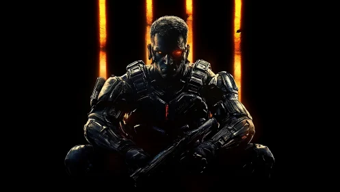 Cybernetic infantry operative in tri-bar backlight configuration.