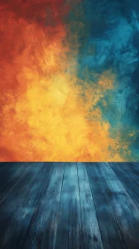 Bold room scene glows with fiery wall and cool blue floor