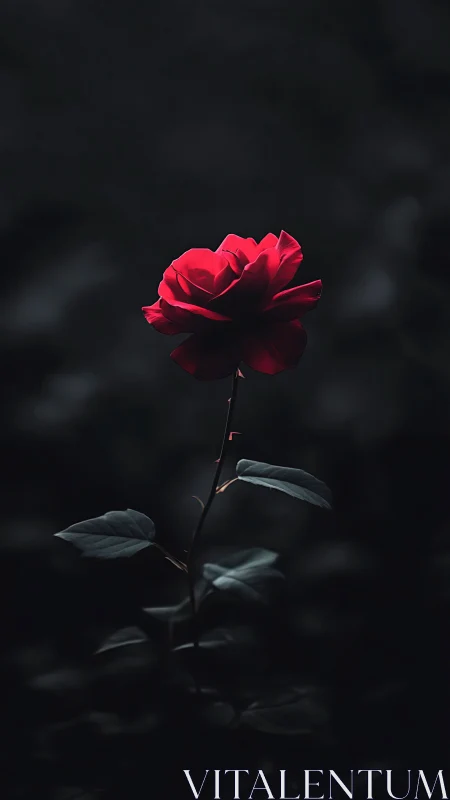 Red Rose with Dramatic Chiaroscuro Lighting Against Dark Blurred Background