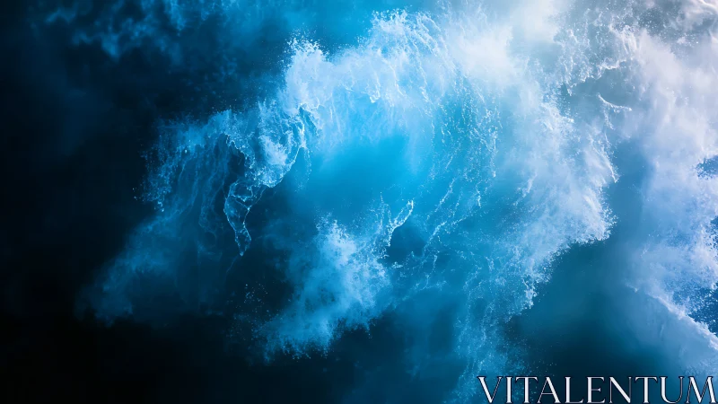 Dynamic blue ocean wave with foamy spray in motion.