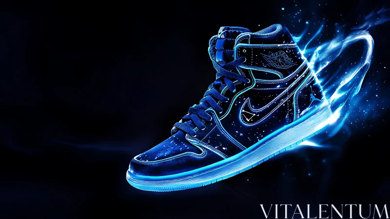 Neon blue high-top sneaker rendered with dynamic light trails
