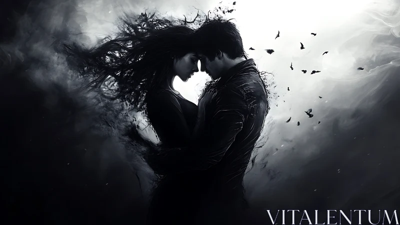 Two Souls Embracing in Ethereal Light and Shadow.