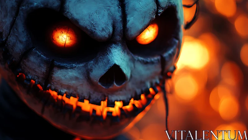 Incandescent jack o lantern skull closeup with molten core glow