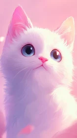 Fluffy White Cat with Pastel Pink and Purple Gradient