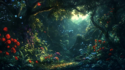 Bioluminescent Grove Breathes Magic Through Darkened Canopy