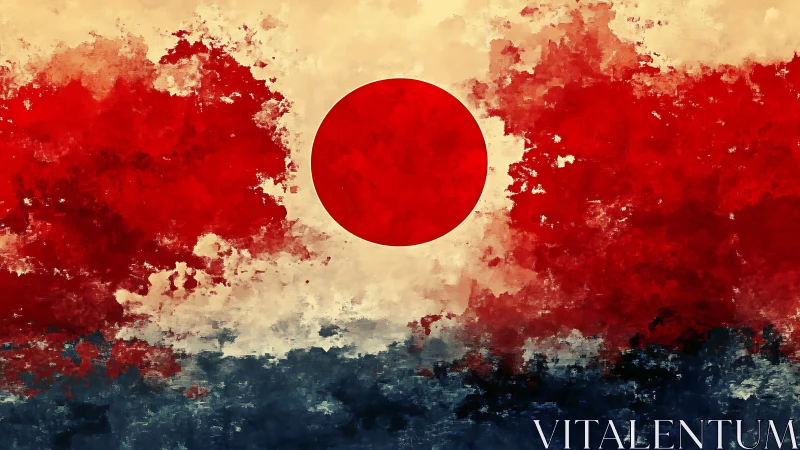 Digital painting of Japan flag with expressive textured fields.