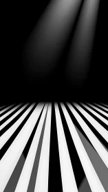 Converging white stripes under dramatic dual spotlights.