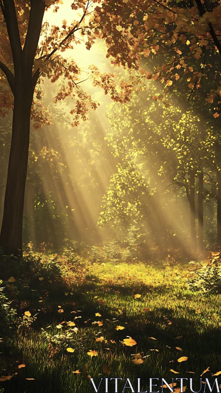 Golden Forest Reverie: Light Cascades Through Autumn Canopy