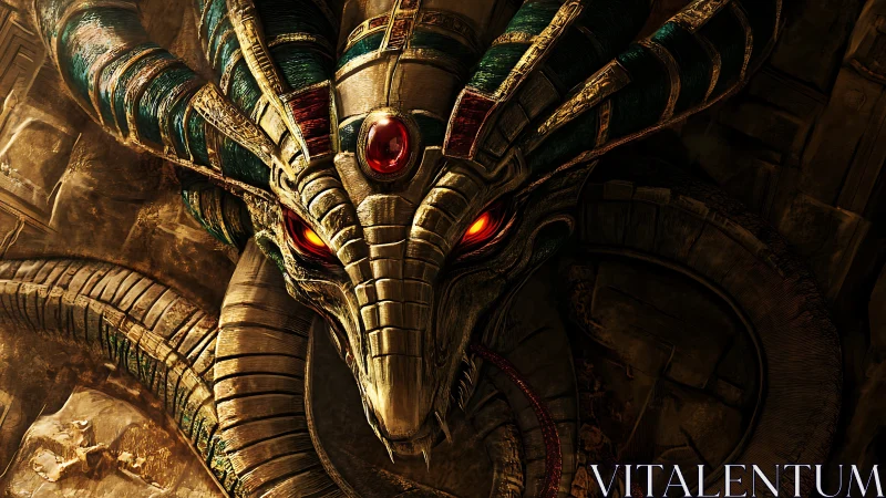 Serpentine pharaonic construct with luminescent ocular cores.