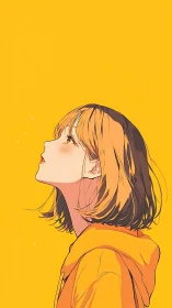 Sunny daydreamer gazing upward in a bright yellow glow.