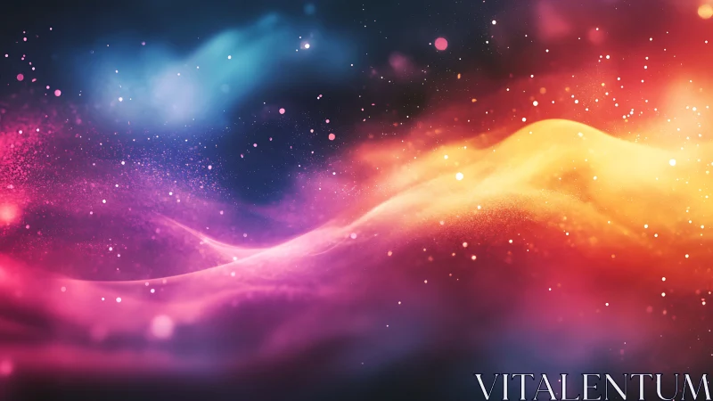 Multicolored abstract light waves with dispersed particle field.