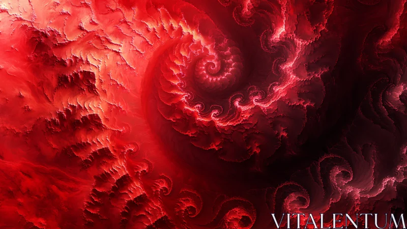 Red spiral fractal vortex with recursive flame-like contours