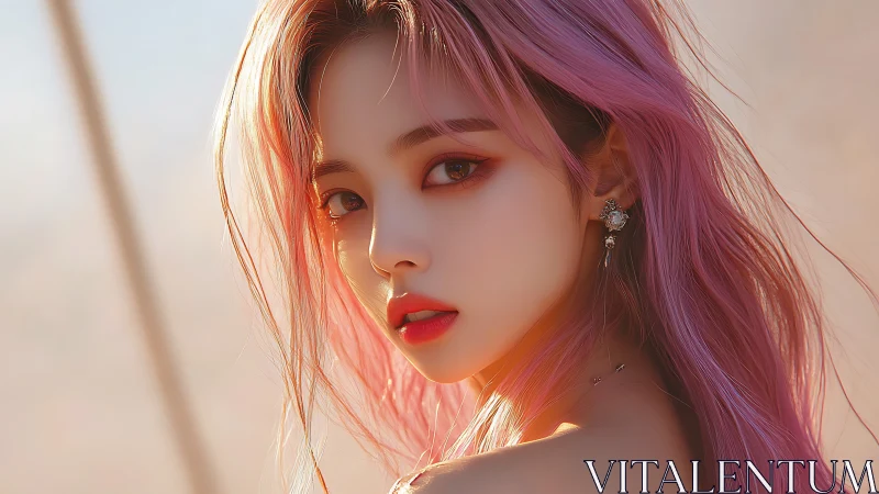 Side profile of pink haired woman in soft daylight portrait.