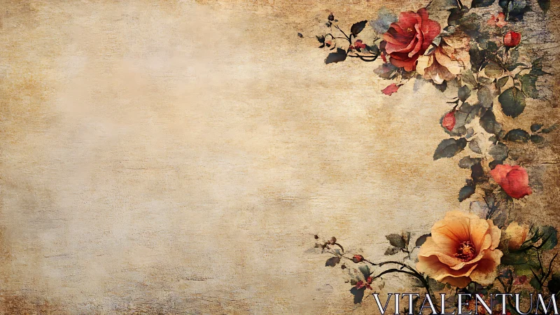 Vintage floral parchment background with antique roses.