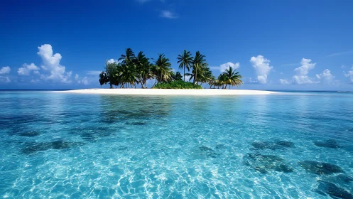 Tropical Island Paradise: Crystalline Waters and Palm-Fringed Atoll.