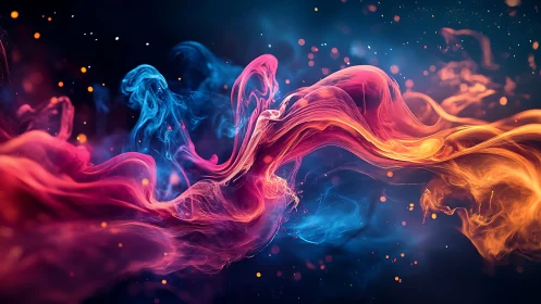 Chromatic smoke streams intertwine in dynamic motion study.