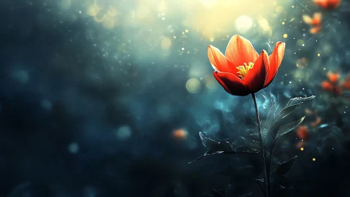Lone ember blossom leans into a dreamlit bokeh storm