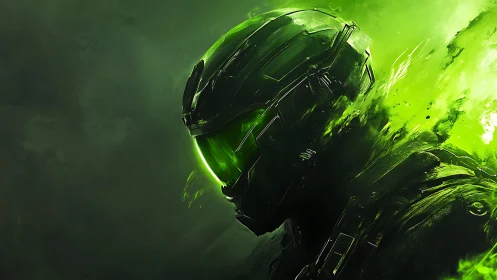 Neon warborn sentinel leans into a storm of liquid light