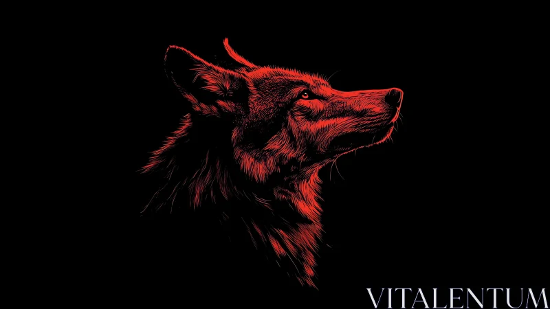 Red side-lit wolf profile emerges from black negative space