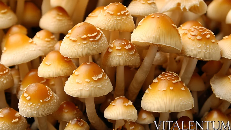 Golden forest mushrooms gathered in a cozy woodland cluster.
