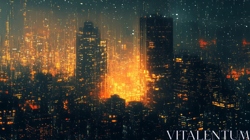 High-density cyberpunk skyline under cascading luminous data rain